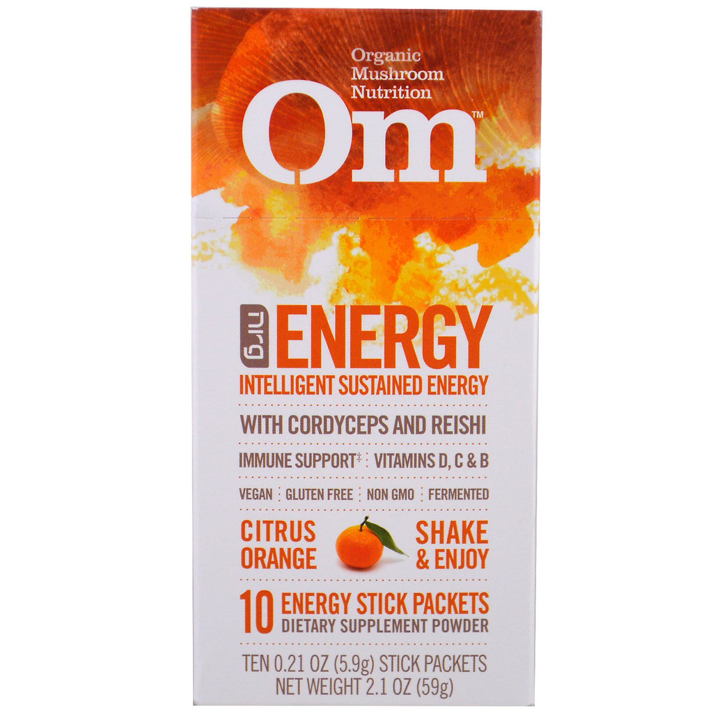 OM  Mushroom Nutrition, Energy, Mushroom Powder, Citrus Orange, 10 Packets, 0.21 oz (5.9 g) Each