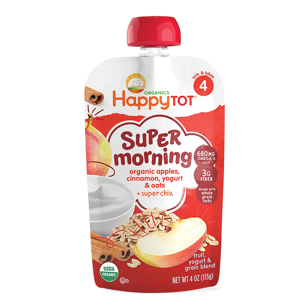 Nurture Inc. (Happy Baby) Happy Tot Stage 4 Super Morning Fruit Yoghurt & Grain Blend Æbler Kanel Yoghurt & Havre 4 oz (113 g)