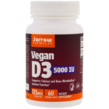 Jarrow Formulas, Vegan D3, 5000 UI, 60 gélules végétariennes