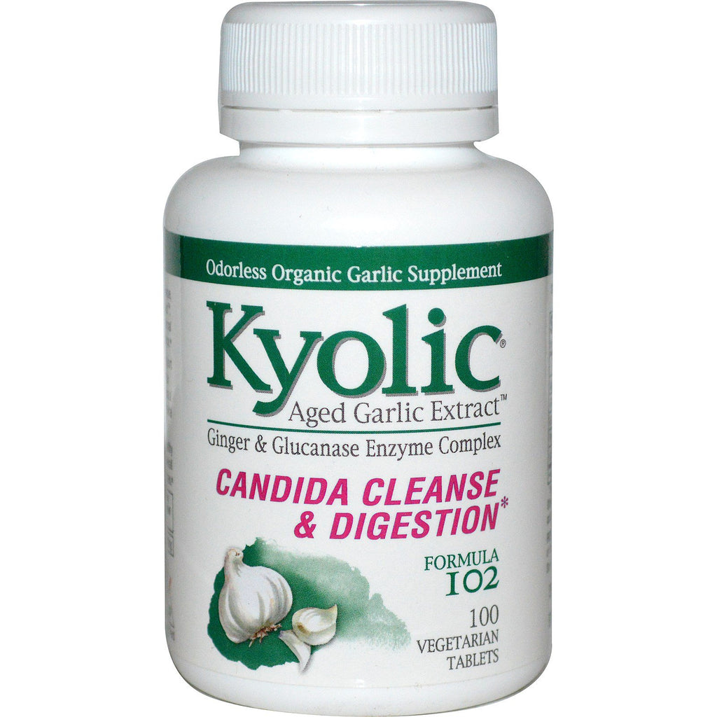 Wakunaga - Kyolic, extracto de ajo añejo, limpieza y digestión de Candida, fórmula 102, 100 tabletas vegetarianas