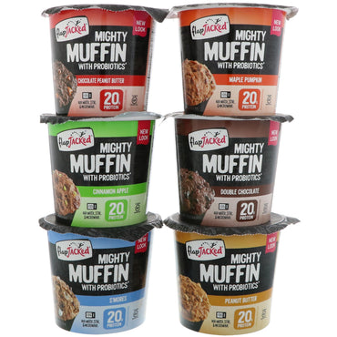 FlapJacked, Mighty Muffins, variado, paquete de 6, 55 g cada uno