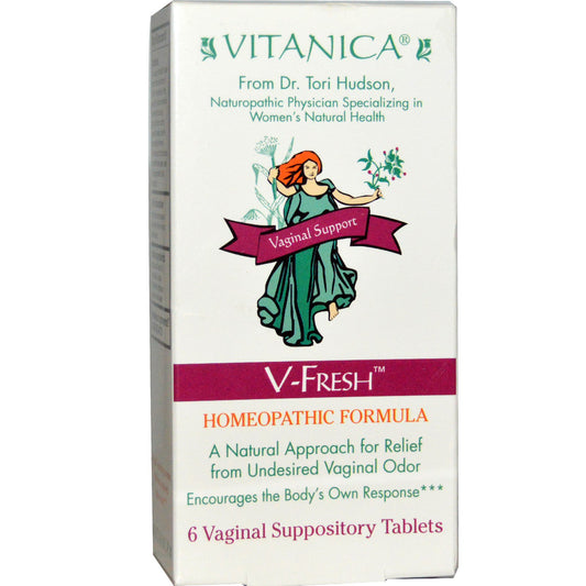 Vitanica, v-fresh, suporte vaginal, 6 comprimidos de supositório vaginal