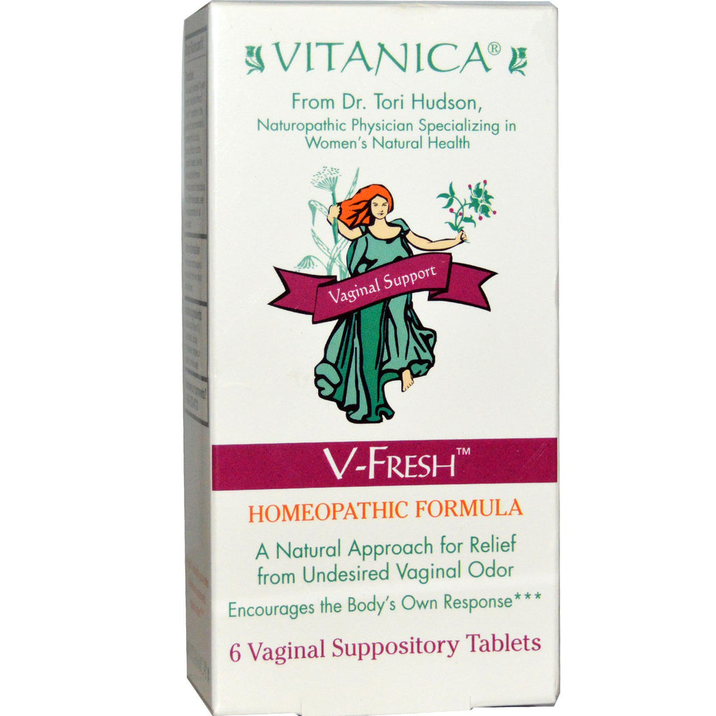Vitanica, V-Fresh, Support vaginal, 6 comprimés de suppositoires vaginaux