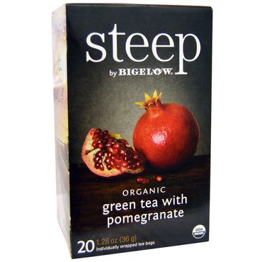 Bigelow, Steep, té verde con granada, 20 bolsitas de té, 36 g (1,28 oz)