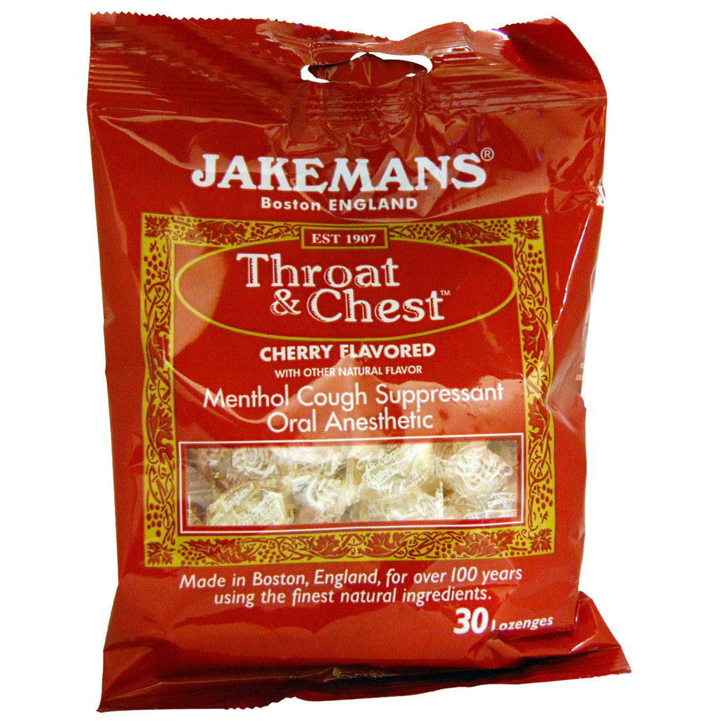 Jakemans, gât și piept, mentolat pentru suprimarea tusei, cu aromă de cireșe, 30 de pastile