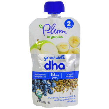 Plum s Grow Well DHA Blaubeer-Bananen-Apfel- und Sonnenblumenkernbutter mit Chia 3,5 oz (99 g)