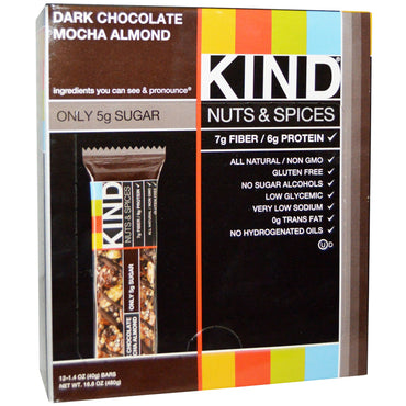 KIND Bars, Nozes e Especiarias, Chocolate Amargo Mocha Amêndoa, 12 Barras, 40 g (1,4 oz) Cada