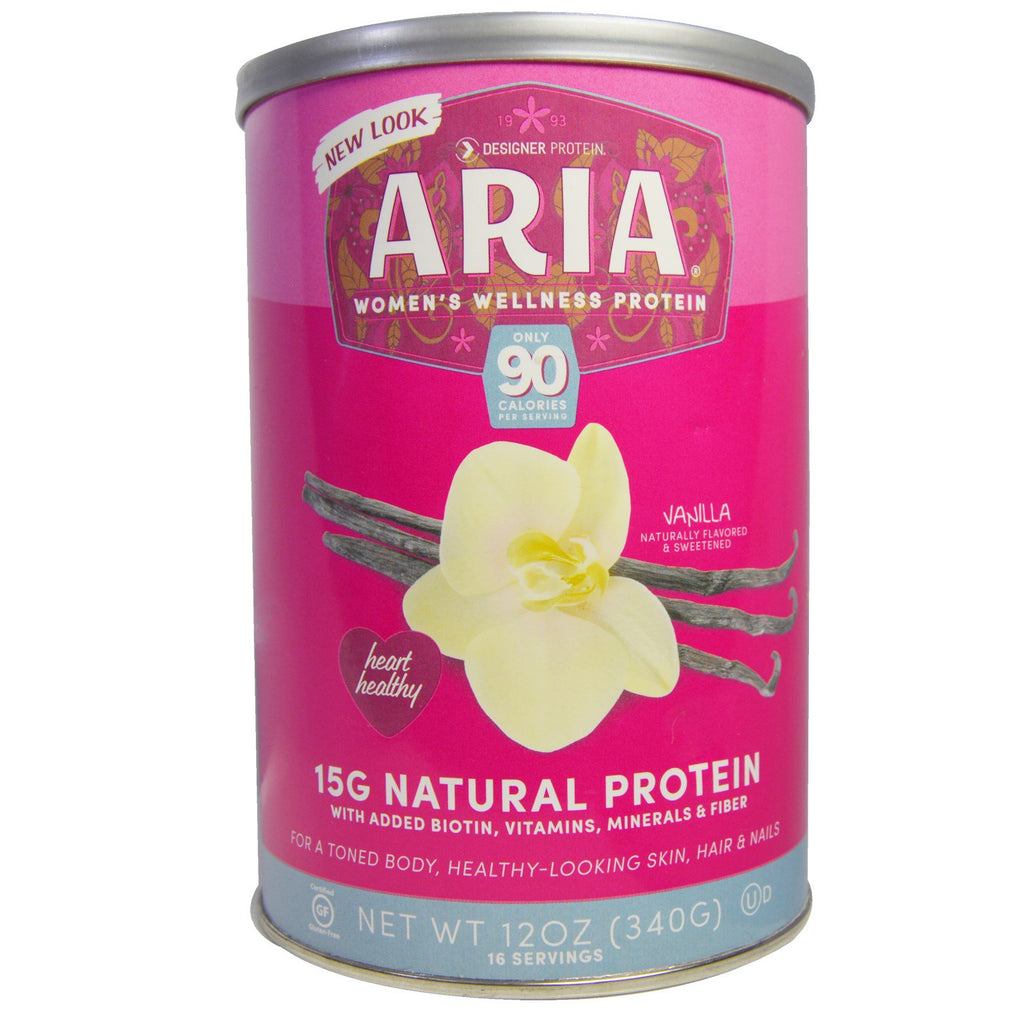 Designer Protein, Aria、ウィメンズ ウェルネス プロテイン、バニラ、12 オンス (340 g)