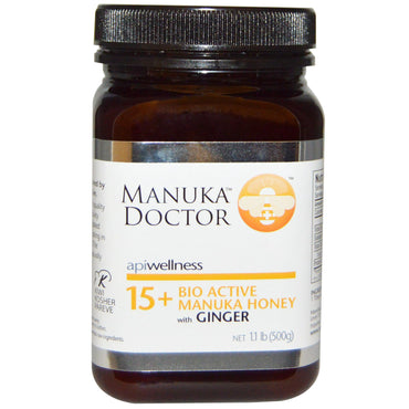Manuka Doctor, Apiwellness، Bio Active 15+ عسل مانوكا مع الزنجبيل، 1.1 رطل (500 جم)