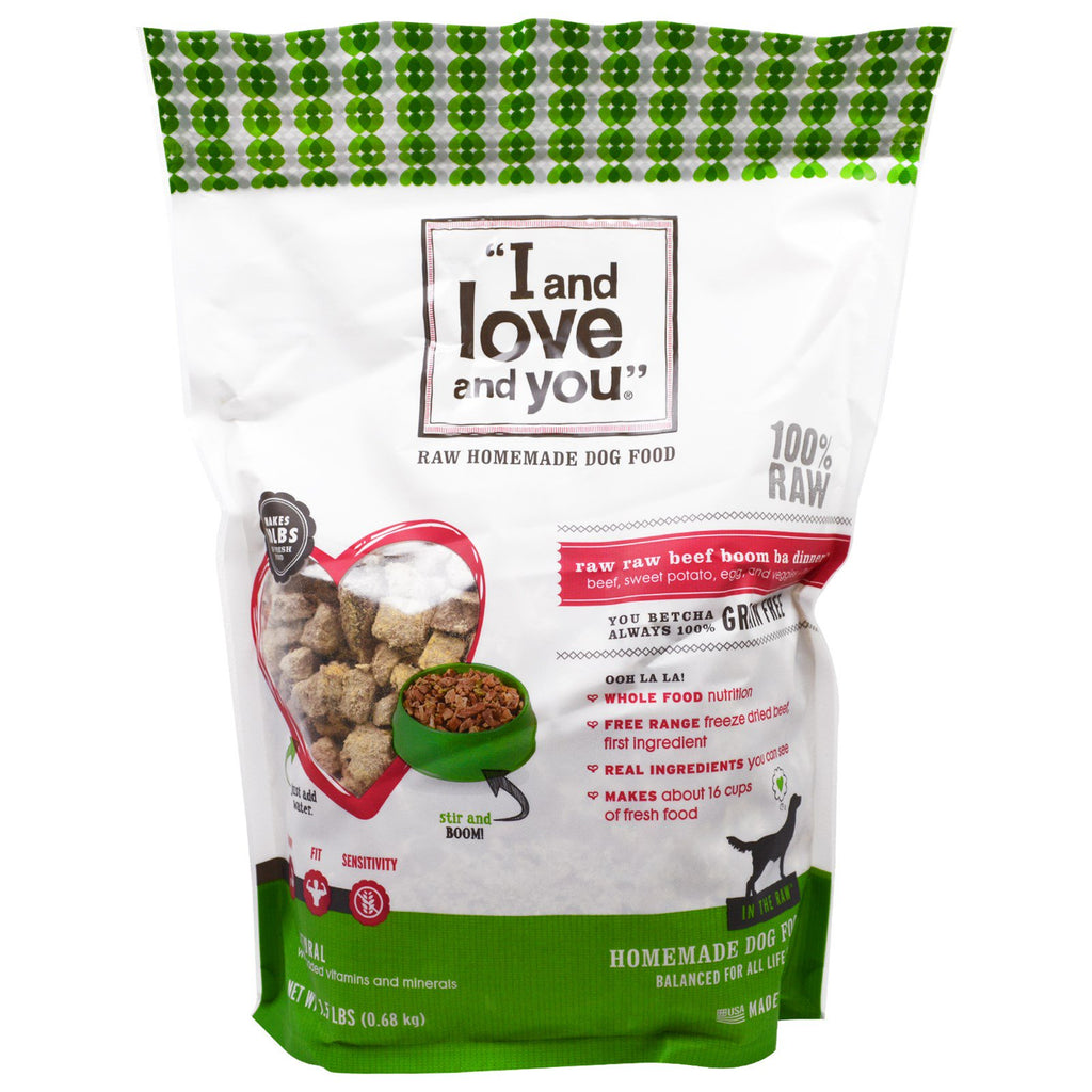 I and Love and You, Rohes, hausgemachtes Hundefutter, Raw Raw Beef Boom Ba Dinner, 1,5 lbs (0,68 kg)
