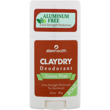 Zion Health, ClayDry Deodorant, Green Pear, 2,5 oz (70 g)