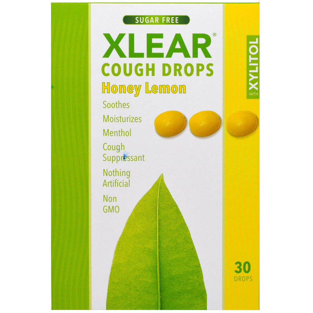 Xlear, xylitol, hostedråper, sukkerfri, honningsitron, 30 dråper