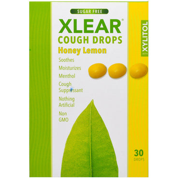 Xlear, xylitol, pastilles contre la toux, sans sucre, miel citron, 30 gouttes