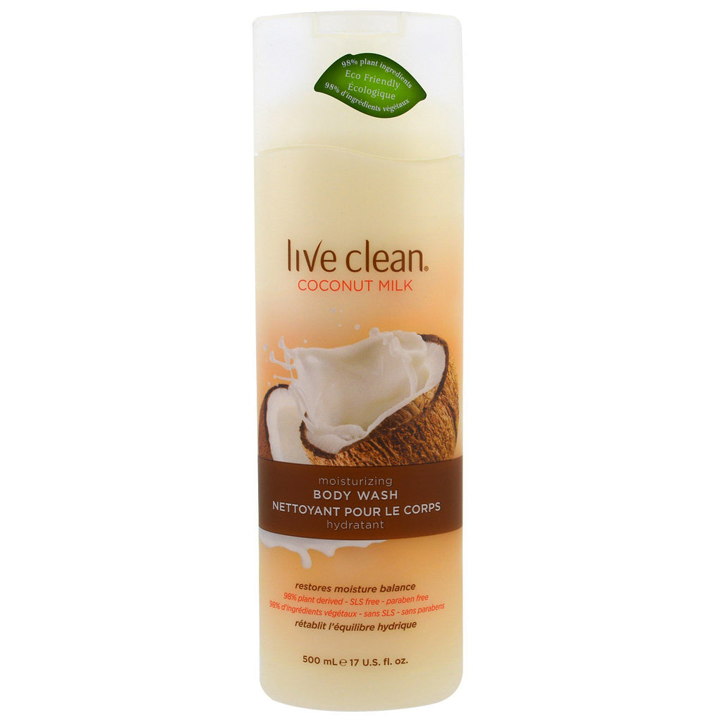 Live Clean, vochtinbrengende lichaamswas, kokosmelk, 17 fl oz (500 ml)