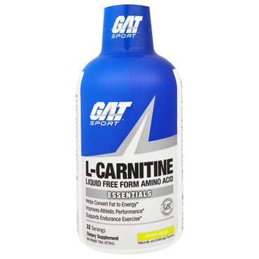 GAT, L-karnitin, flytende fri form aminosyre, grønt eple, 16 oz (473 ml)