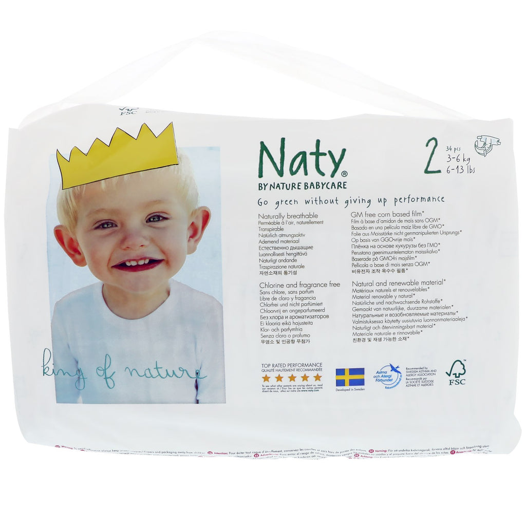 Naty, Couches, Taille 2, 6-13 lb (3-6 kg), 34 Couches