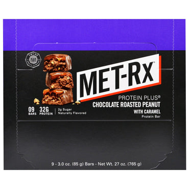 MET-Rx 단백질 플러스 바 카라멜이 포함된 초콜릿 구운 땅콩 9개 각 3.0oz(85g)