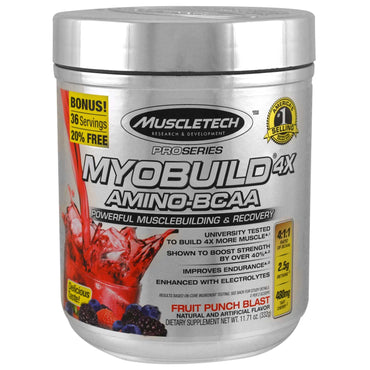 Muscletech, MyoBuild 4X Amino-BCAA, Fruit Punch Blast, 332 g (11,71 oz)