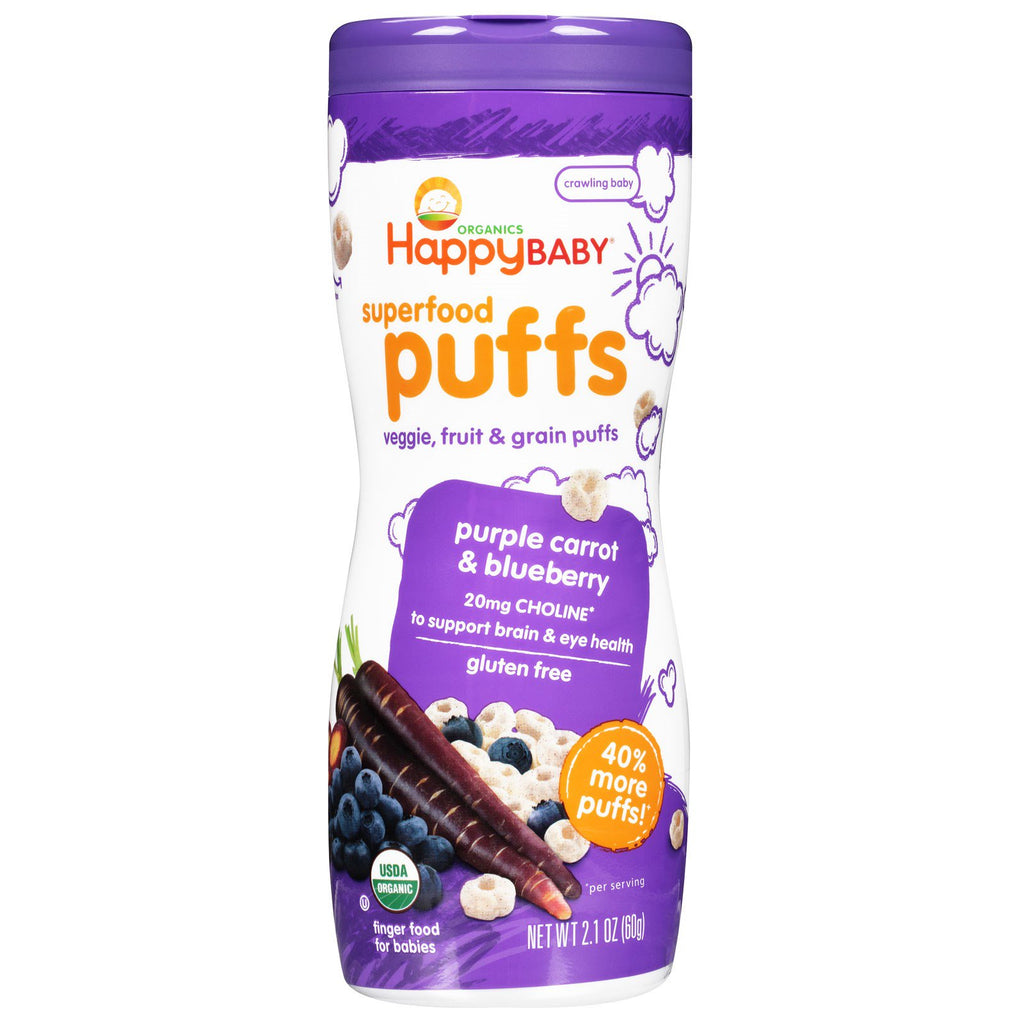 Nurture Inc. (Happy Baby) s Superfood Puffs Purple Carrot & Blueberry 2.1 oz (60 גרם)