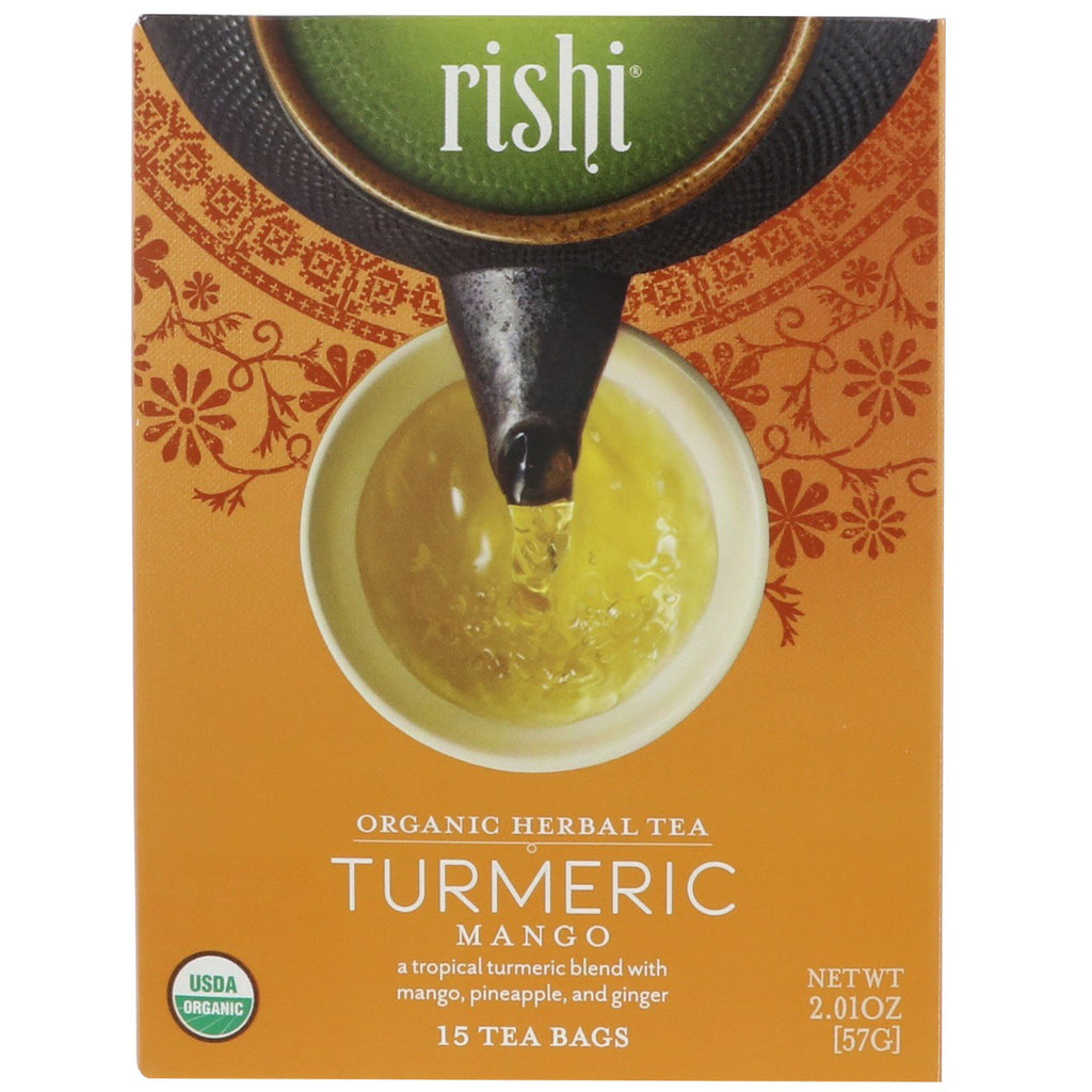 Rishi Tea, té de hierbas, mango y cúrcuma, 15 bolsitas de té, 57 g (2,01 oz)