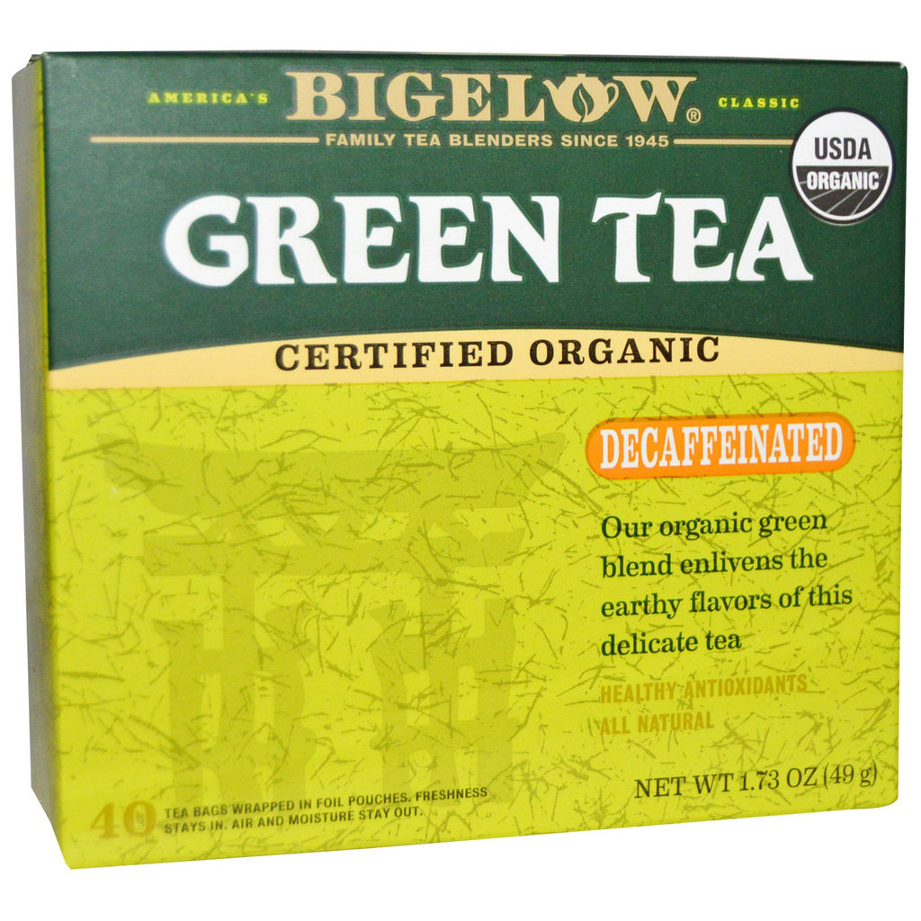 Bigelow, grönt te, koffeinfritt, 40 tepåsar, 1,73 oz (49 g)