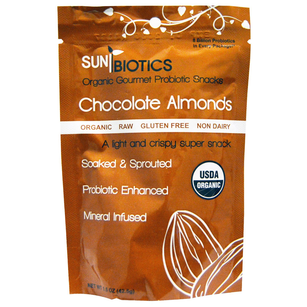 Sunbiotics, Snacks probióticos gourmet, almendras y chocolate, 42,5 g (1,5 oz)