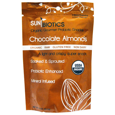 Sunbiotics, gastronomische probiotische snacks, chocoladeamandelen, 1,5 oz (42,5 g)