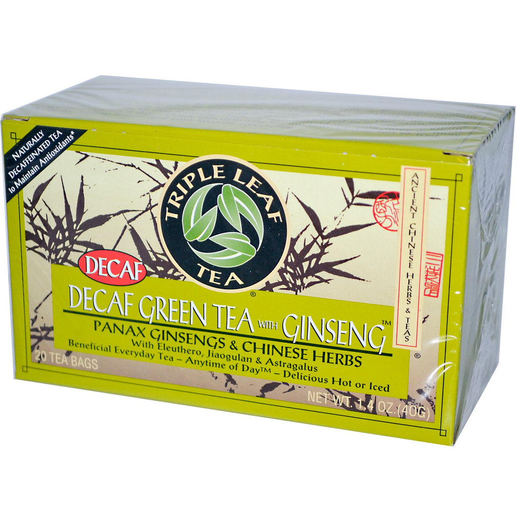 Tè a tripla foglia, tè verde decaffeinato con ginseng, 20 bustine di tè da 40 g ciascuna