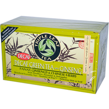 Triple Leaf Tea, koffeinfri grønn te med ginseng, 20 teposer 1,4 oz (40 g) hver