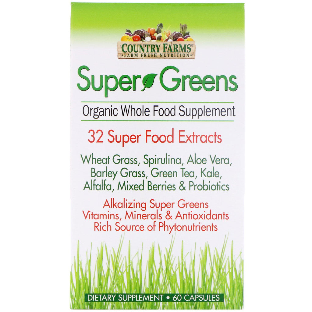 Country Farms, Super Greens, suplemento alimenticio integral, 60 cápsulas