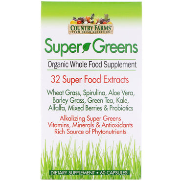 Country Farms, Super Greens, vollwertiges Nahrungsergänzungsmittel, 60 Kapseln