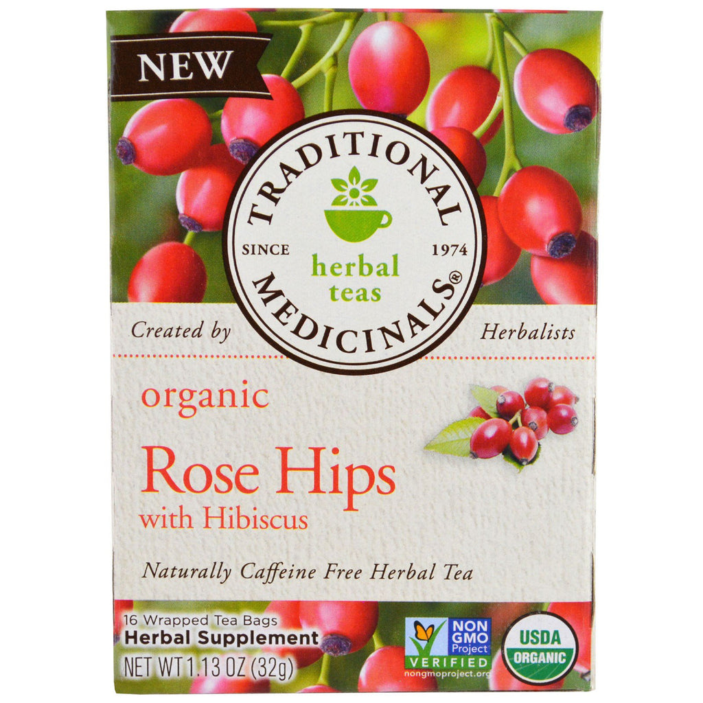 Traditionella läkemedel, nypon med hibiskus, 16 tepåsar, 1,13 oz (32 g)