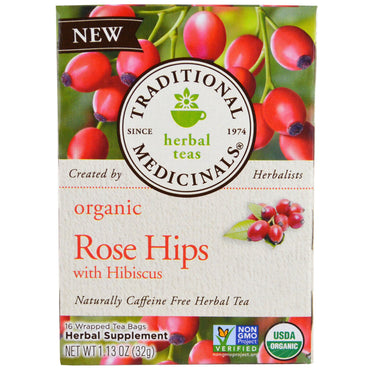 תרופות מסורתיות, ורדים עם היביסקוס, 16 שקיות תה, 1.13 אונקיות (32 גרם)