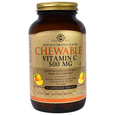 Solgar, Chewable Vitamin C, 500 mg, Natural Orange Flavor, 90 Chewable Tablets