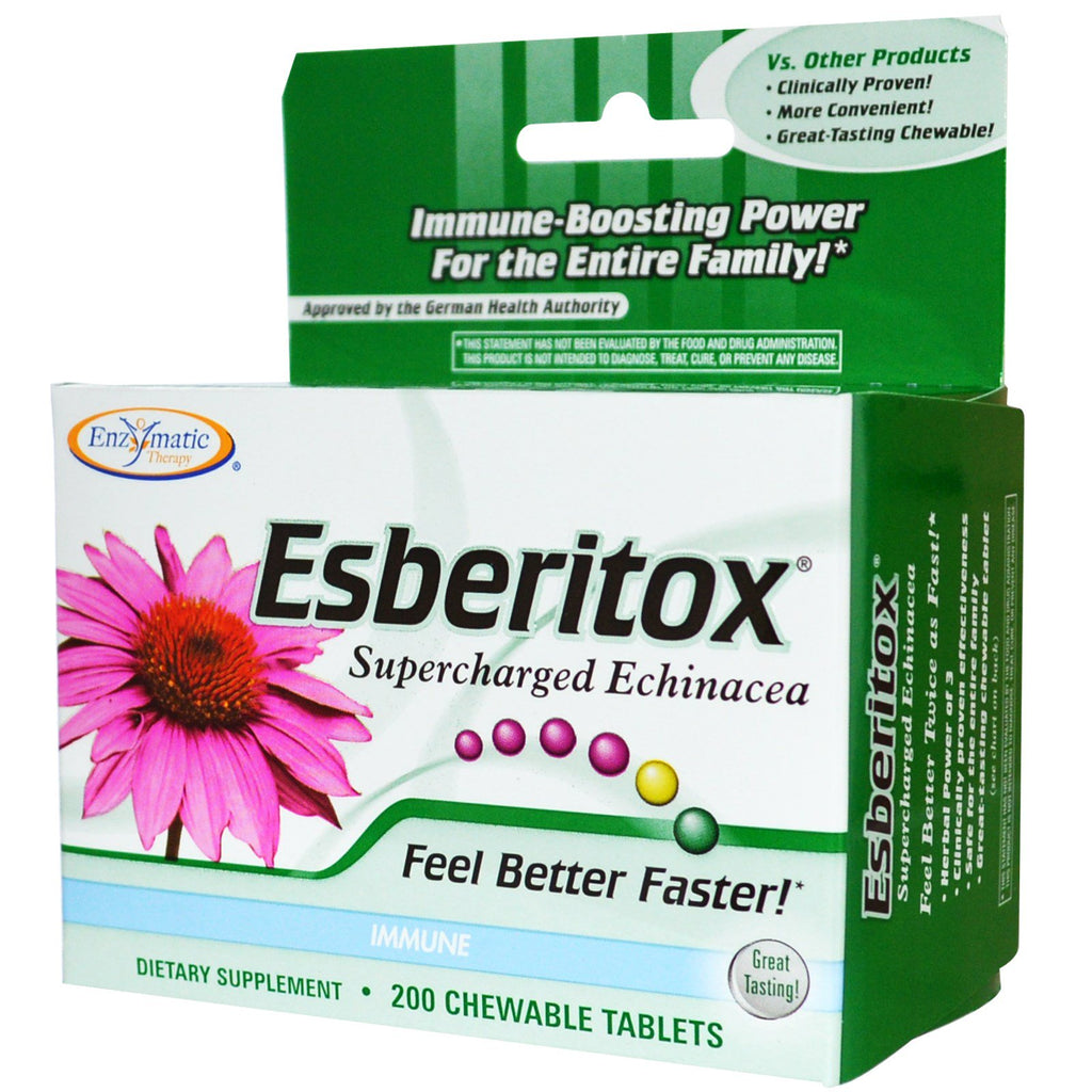 Enzymatisk terapi, esberitox, supercharged echinacea, 200 tuggtabletter