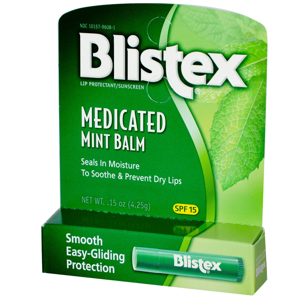 Blistex, balsam de mentă cu medicamente, protecție pentru buze/protecție solară, SPF 15, 0,15 oz (4,25 g)