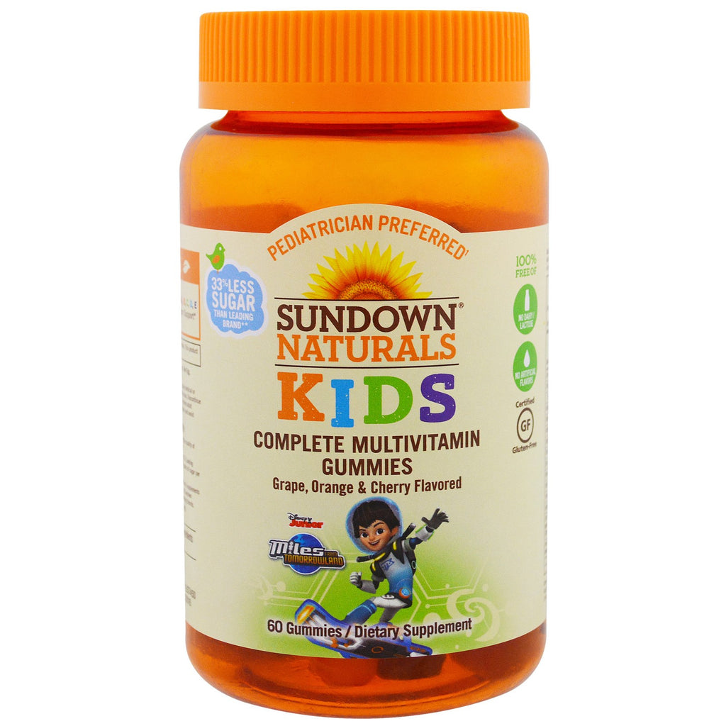 Sundown Naturals Kids, kompletta multivitamingummi, Miles from Tomorrowland, druv-, apelsin- och körsbärssmak, 60 gummibitar