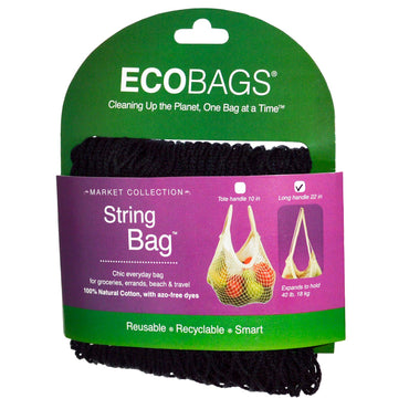ECOBAGS, मार्केट कलेक्शन, स्ट्रिंग बैग, लंबा हैंडल 22 इंच, काला, 1 बैग