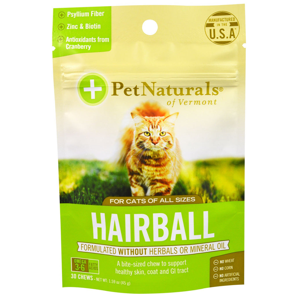 Pet Naturals of Vermont, Hairball, para gatos, 30 mastigações, 45 g (1,59 oz)