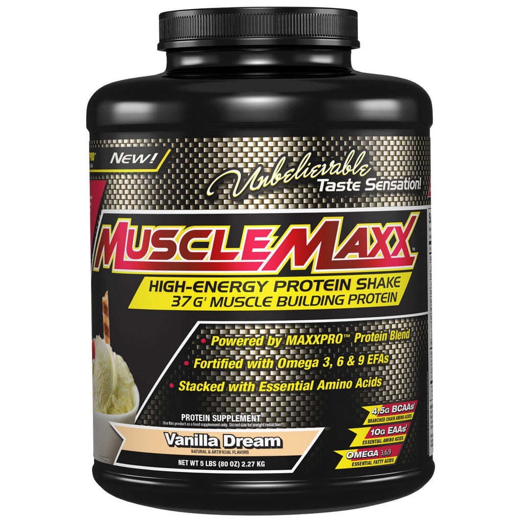 MuscleMaxx, høyenergi + muskelbyggende protein, vaniljedrøm, 2,27 kg