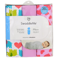 Summer Infant, Swaddle Me, Swaddle original, petit, 0-3 mois, cœurs d'éléphant, 3 langes