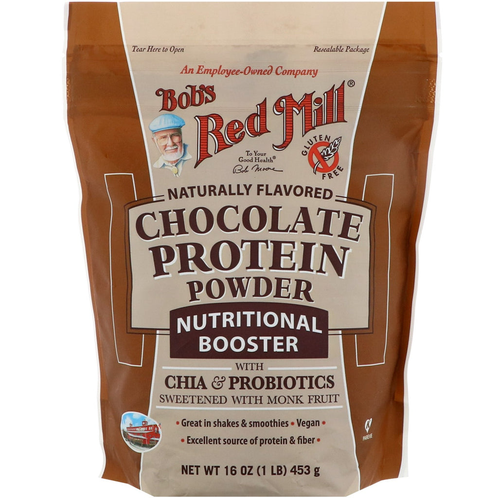 Bob's Red Mill, białko czekoladowe w proszku, wzmacniacz odżywczy z Chia i probiotykami, 16 uncji (453 g)
