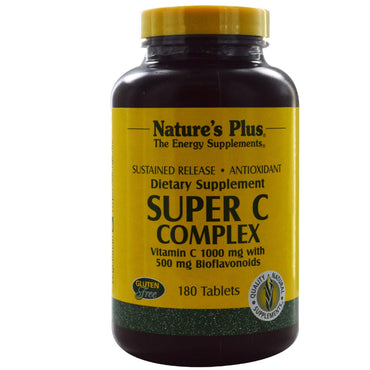 Nature's Plus, Kompleks Super C, Witamina C 1000 mg z Bioflawonoidami 500 mg, 180 Tabletek