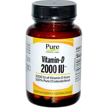 Esencia pura, vitamina D, 2000 iu, 30 cápsulas vegetales