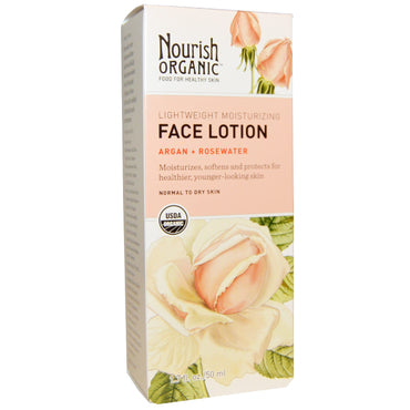 Nourish, Lotion hydratante légère pour le visage, Argan + Eau de rose, 1,7 fl oz (50 ml)
