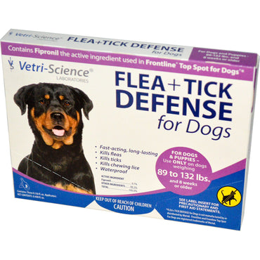 Vetri-Science, Flea + Tick Defense for Dogs 89-132 lbs., 3 Applicators, 0.136 fl oz Each