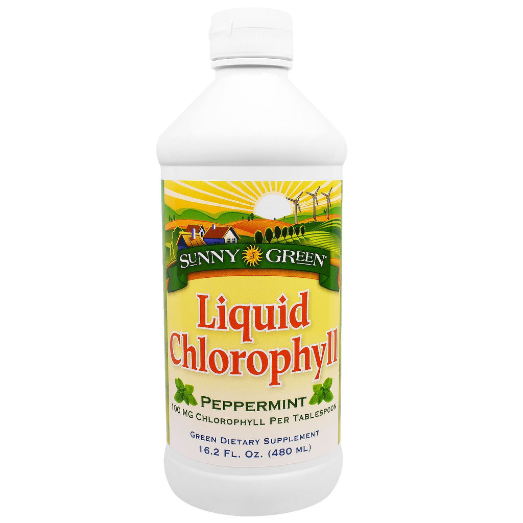 Sunny Green, flytande klorofyll, pepparmynta, 100 mg, 16,2 fl oz (480 ml)