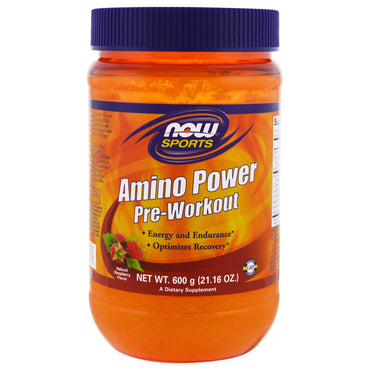Now Foods, Sports, Amino Power Pre-Workout, Natural Raspberry Flavor, 21.16 oz (600 g)