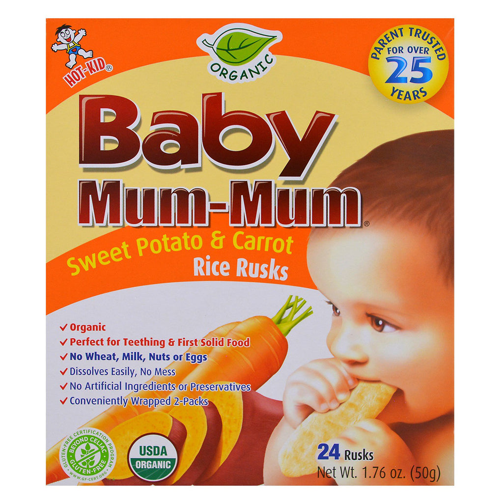 Hot Kid, Baby Mum-Mum,  Sweet Potato & Carrot Rice Rusks, 24 Rusks, 1.76 oz (50 g) Each