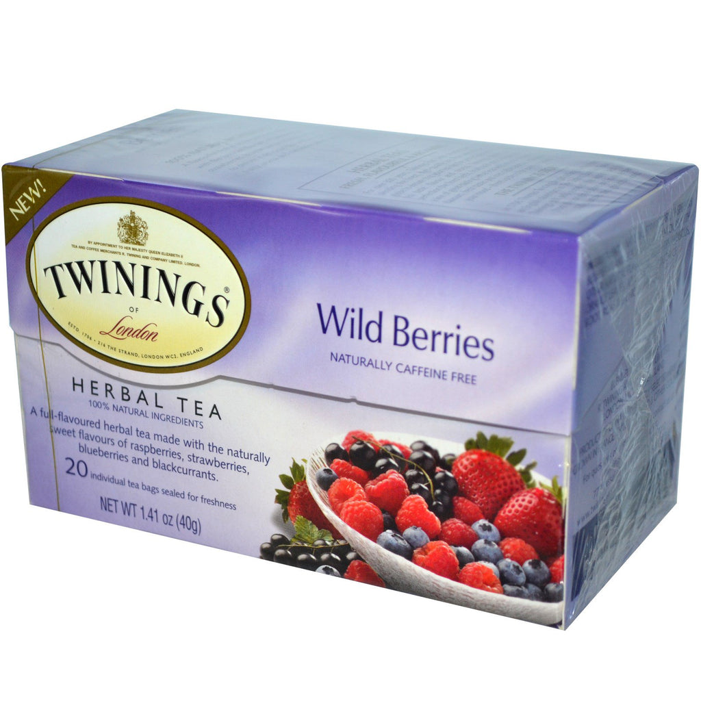 Twinings, ceai din plante, fructe de pădure sălbatice, fără cofeină, 20 pliculete de ceai, 1,41 oz (40 g)